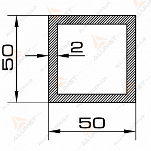 Зображення Лага алюмінієва 50х50х2 мм без покриття Фото Лага алюмінієва 50х50х2 мм без покриття