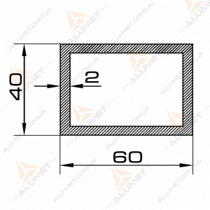Зображення Лага алюмінієва 60х40х2 мм без покриття Фото Лага алюмінієва 60х40х2 мм без покриття