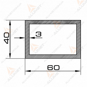 Зображення Лага алюмінієва 60х40х3 мм без покриття Фото Лага алюмінієва 60х40х3 мм без покриття