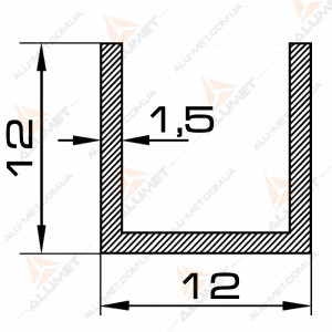 Фото Швеллер алюминиевый 12х12х1.5 мм без покрытия 