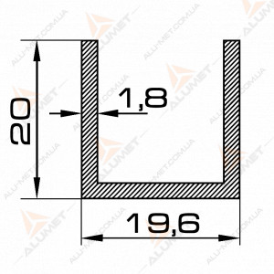 Фото Швеллер алюминиевый 19.6х20х1.8 мм анодированный 