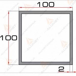 Изображение Труба алюминиевая 100х100х2 мм квадратная без покрытия Фото Труба алюминиевая 100х100х2 мм квадратная без покрытия