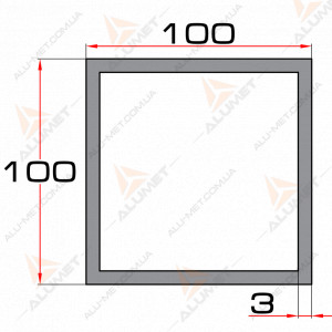 Изображение Труба алюминиевая 100х100х3 мм квадратная без покрытия Фото Труба алюминиевая 100х100х3 мм квадратная без покрытия