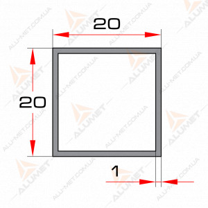 Фото Труба алюминиевая 20х20х1 мм квадратная без покрытия 