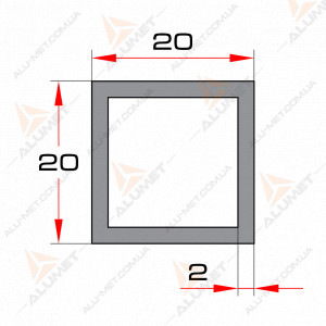 Фото Труба алюминиевая 20х20х2 мм квадратная без покрытия 