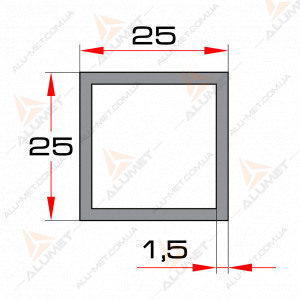 Фото Труба алюминиевая 25х25х1.5 мм квадратная без покрытия 