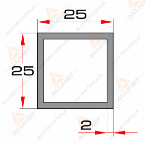 Фото Труба алюмінієва 25х25х2 мм квадратна без покриття