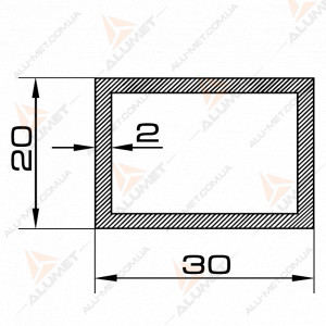 Фото Труба алюминиевая 30х20х2 мм прямоугольная без покрытия 