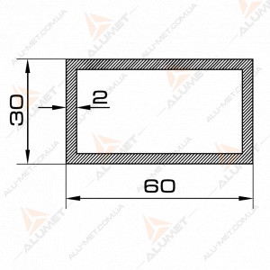 Фото Труба алюмінієва 60х30х2 мм прямокутна без покриття