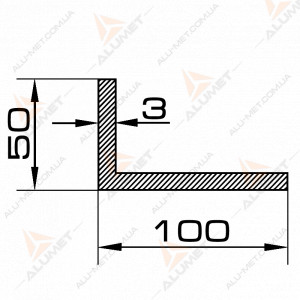 Фото Кутник алюмінієвий 100х50х3 мм без покриття