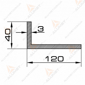 Фото Кутник алюмінієвий 120х40х3 мм анодований