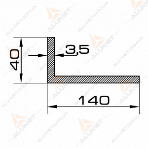 Фото Кутник алюмінієвий 140х40х3.5 мм без покриття