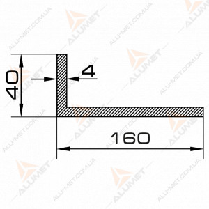 Фото Кутник алюмінієвий 160х40х4 мм без покриття