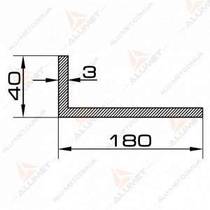 Зображення Кутник алюмінієвий 180х40х3 мм без покриття Фото Кутник алюмінієвий 180х40х3 мм без покриття