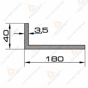 Зображення Кутник алюмінієвий 180х40х3.5 мм без покриття Фото Кутник алюмінієвий 180х40х3.5 мм без покриття