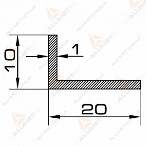 Фото Кутник алюмінієвий 20х10х1 мм анодований