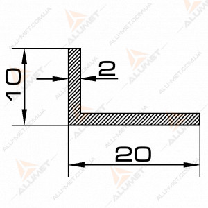 Фото Кутник алюмінієвий 20х10х2 мм без покриття