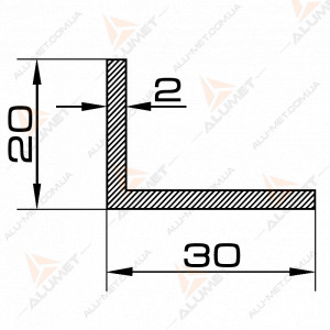 Фото Кутник алюмінієвий 30х20х2 мм без покриття