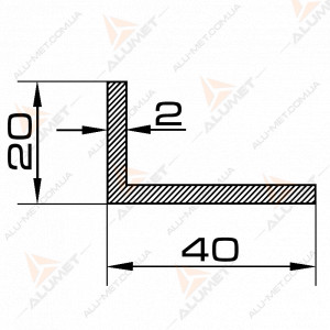 Фото Кутник алюмінієвий 40х20х2 мм без покриття