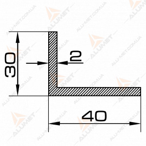Фото Кутник алюмінієвий 40х30х2 мм без покриття