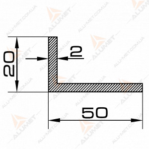 Фото Кутник алюмінієвий 50х20х2 мм без покриття