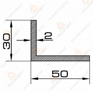Фото Кутник алюмінієвий 50х30х2 мм без покриття