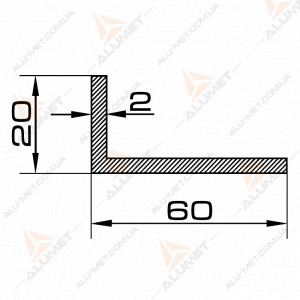 Фото Кутник алюмінієвий 60х20х2 мм без покриття