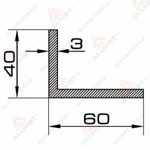 Фото Кутник алюмінієвий 60х40х3 мм без покриття