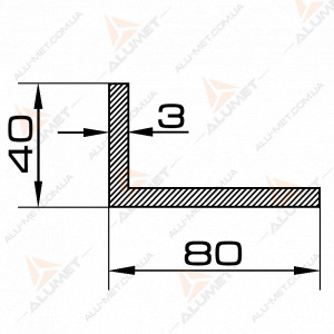 Фото Кутник алюмінієвий 80х40х3 мм без покриття
