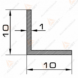 Фото Кутник алюмінієвий 10х10х1 мм анодований