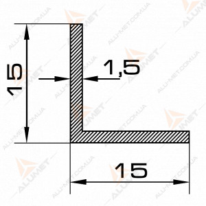 Фото Кутник алюмінієвий 15х15х1.5 мм без покриття