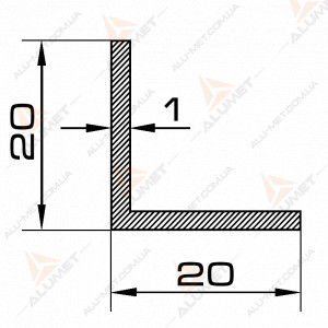 Фото Кутник алюмінієвий 20х20х1 мм анодований