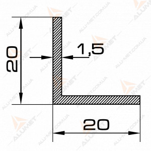 Фото Кутник алюмінієвий 20х20х1.5 мм без покриття