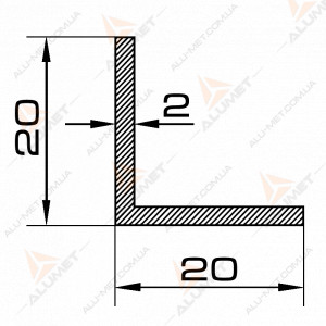 Фото Кутник алюмінієвий 20х20х2 мм анодований
