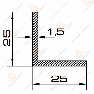 Фото Кутник алюмінієвий 25х25х1.5 мм без покриття